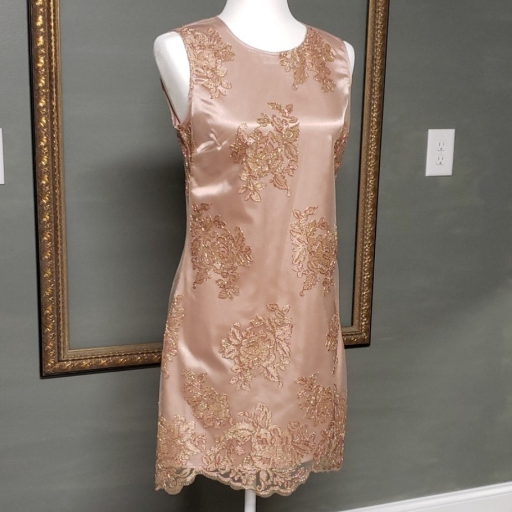 BOSTON PROPER🌷Golden Rose Lace Corset Tie Dress